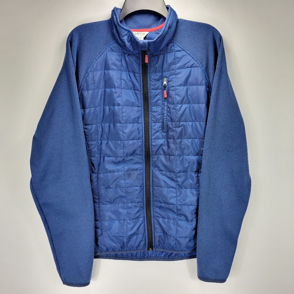 Orvis Quilted Fleece Outdoor Athletic Hiking Full Zip Jacket Mens Large L Blue